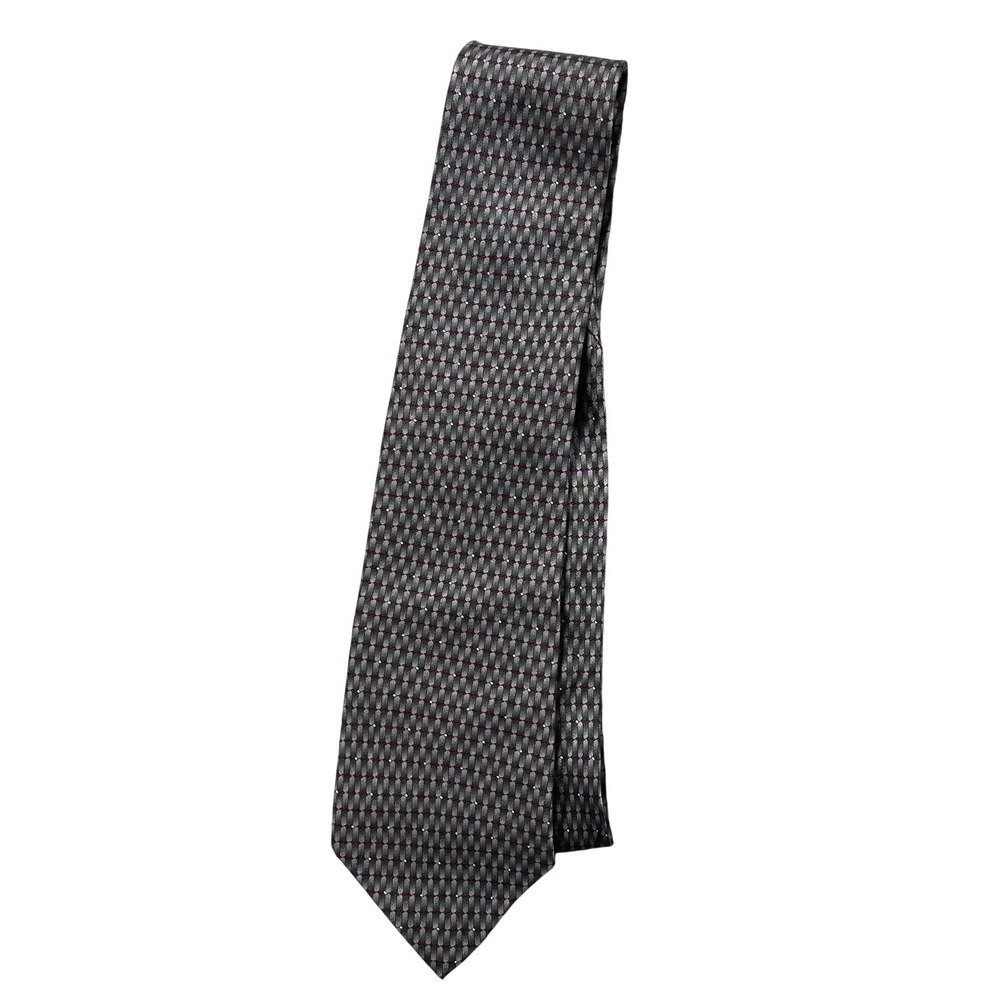 Ziggurat Tie Mens One Size‎ Gray Geometric Classic Pointed Woven Silk Necktie